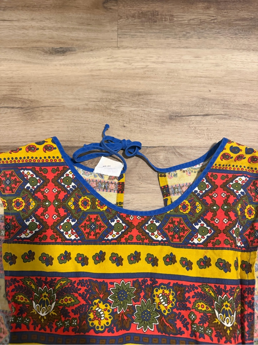 VTG Design House Apron Pinafore Dress 60s 70s Lotus Floral Paisley Cottagecore - Picture 5 of 12